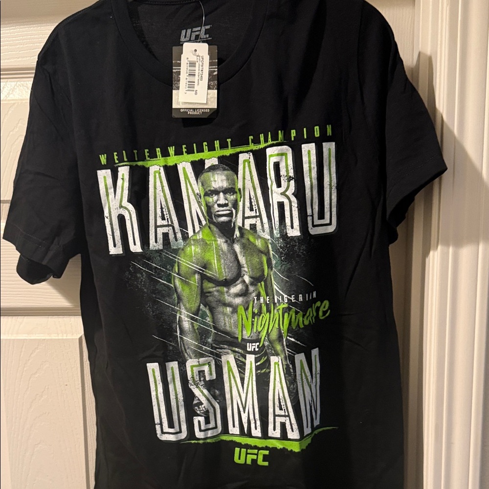 UFC Black Tee with Neon Green Kamaru Usman Design